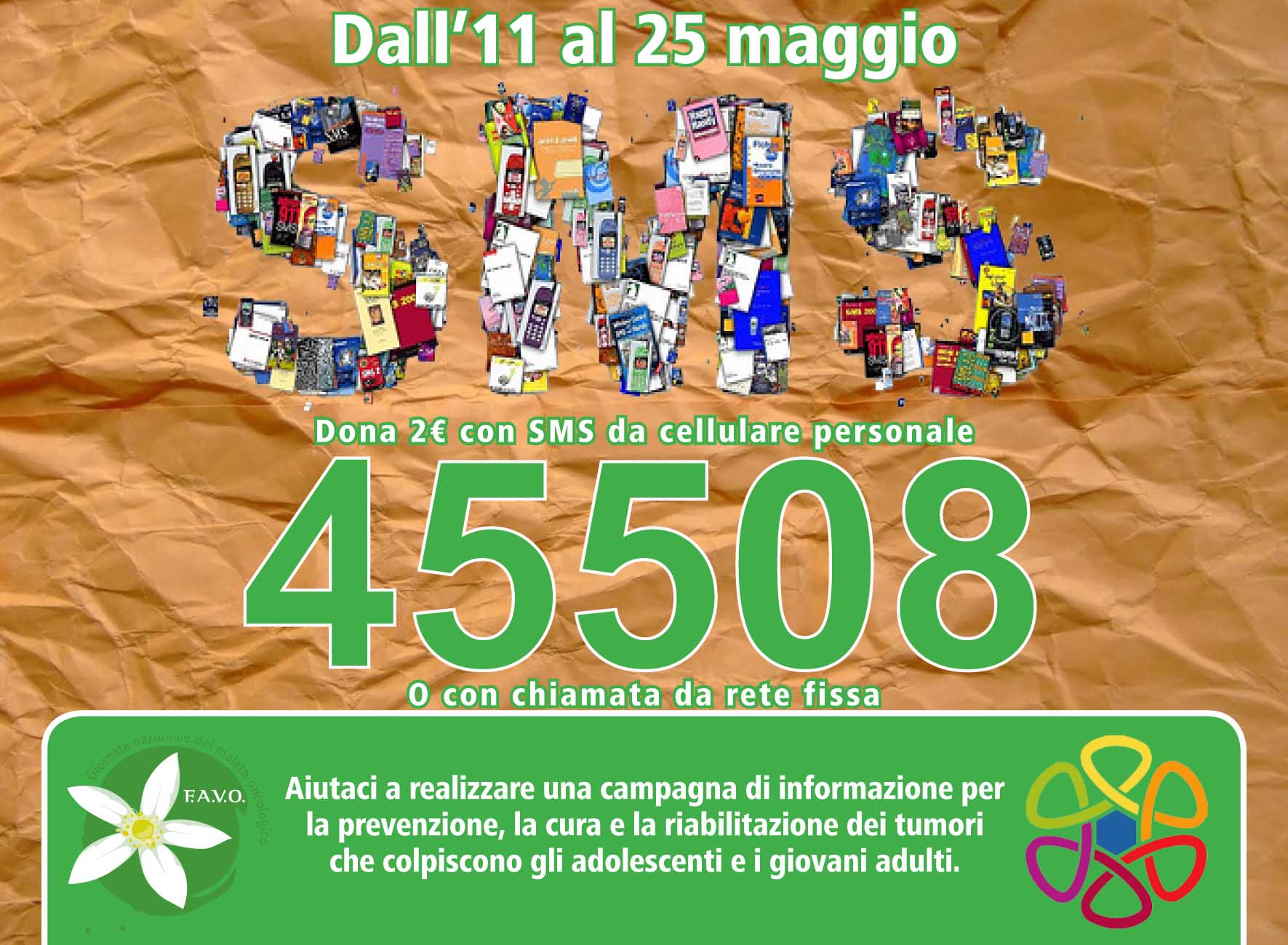 Invia un sms al 45508 per prevenire i tumori giovanili